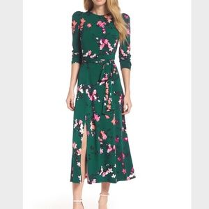 Eliza J Green Floral Print Midi Cocktail Dress